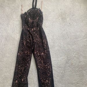 Alexis Pants & Jumpsuits Halter Tie Lace Jumpsuit